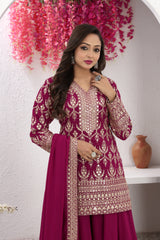 Radiant in Hot Pink Kurta Palazzo Set with Elegant Dupatta