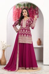 Radiant in Hot Pink Kurta Palazzo Set with Elegant Dupatta