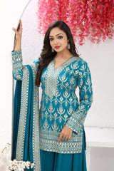 Radiant in Dodger Blue Kurta Palazzo Set with Elegant Dupatta