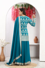 Radiant in Dodger Blue Kurta Palazzo Set with Elegant Dupatta