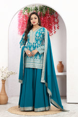 Radiant in Dodger Blue Kurta Palazzo Set with Elegant Dupatta