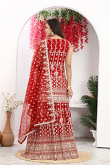 Timeless Grace Red Palazzo Set with Embroidered Kurta & Luxe Dupatta