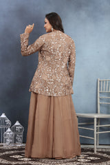 Earthy Elegance Brown Blouse Palazzo with Embellished Jacket