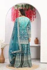 Radiant in Dodger Blue Kurta Palazzo Set with Elegant Dupatta