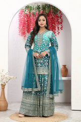 Radiant in Dodger Blue Kurta Palazzo Set with Elegant Dupatta