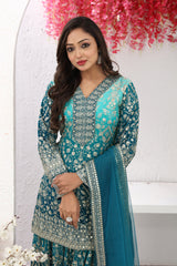 Radiant in Dodger Blue Kurta Palazzo Set with Elegant Dupatta