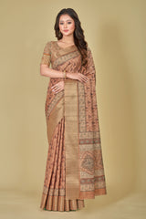 Embellished Light Salmon Abstract Digital Printed Kotha Silk Saree