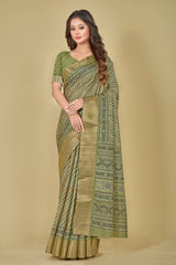 Olive Drab Texture Digital Printed Kotha Silk Saree