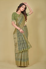 Olive Drab Texture Digital Printed Kotha Silk Saree