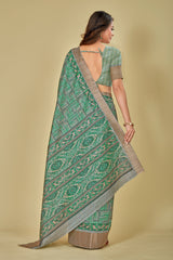 Aqua Marine Abstract Digital Printed Kotha Silk Saree