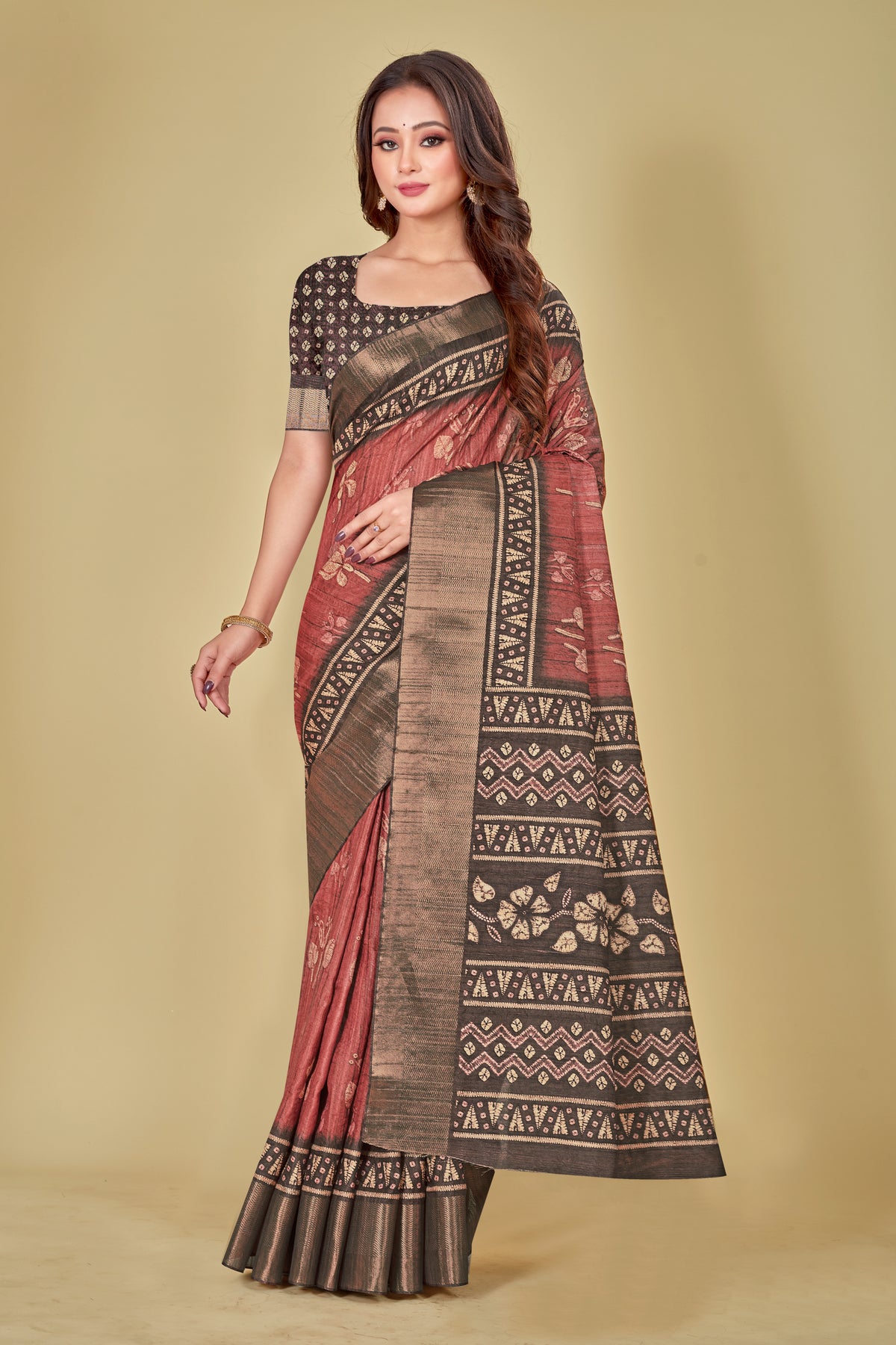 Launching Indian Red Floral Digital Printed Kotha Silk Saree