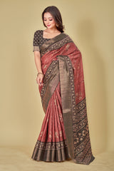 Launching Indian Red Floral Digital Printed Kotha Silk Saree