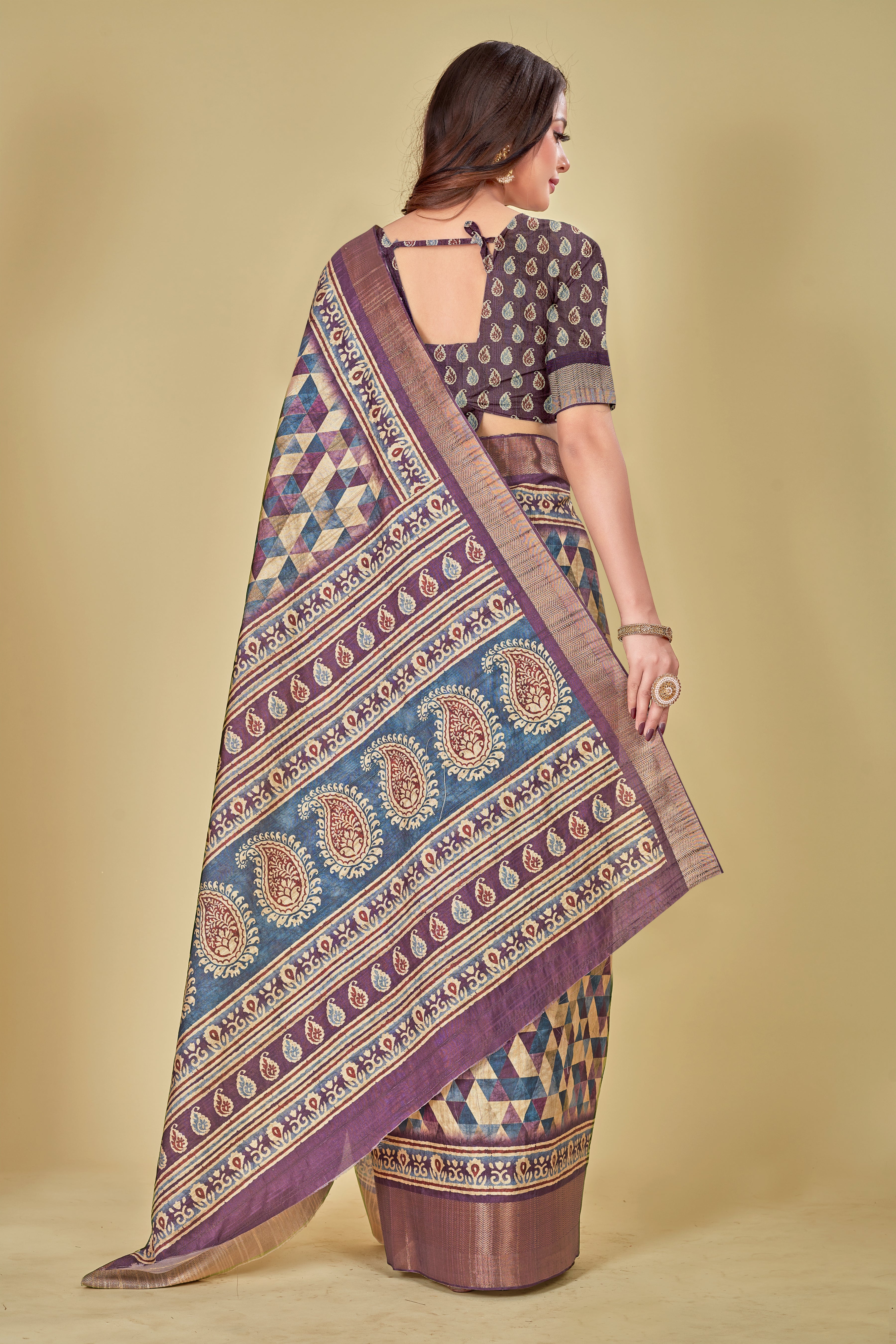 Awesome Purple Abstract Digital Printed Kotha Silk Saree