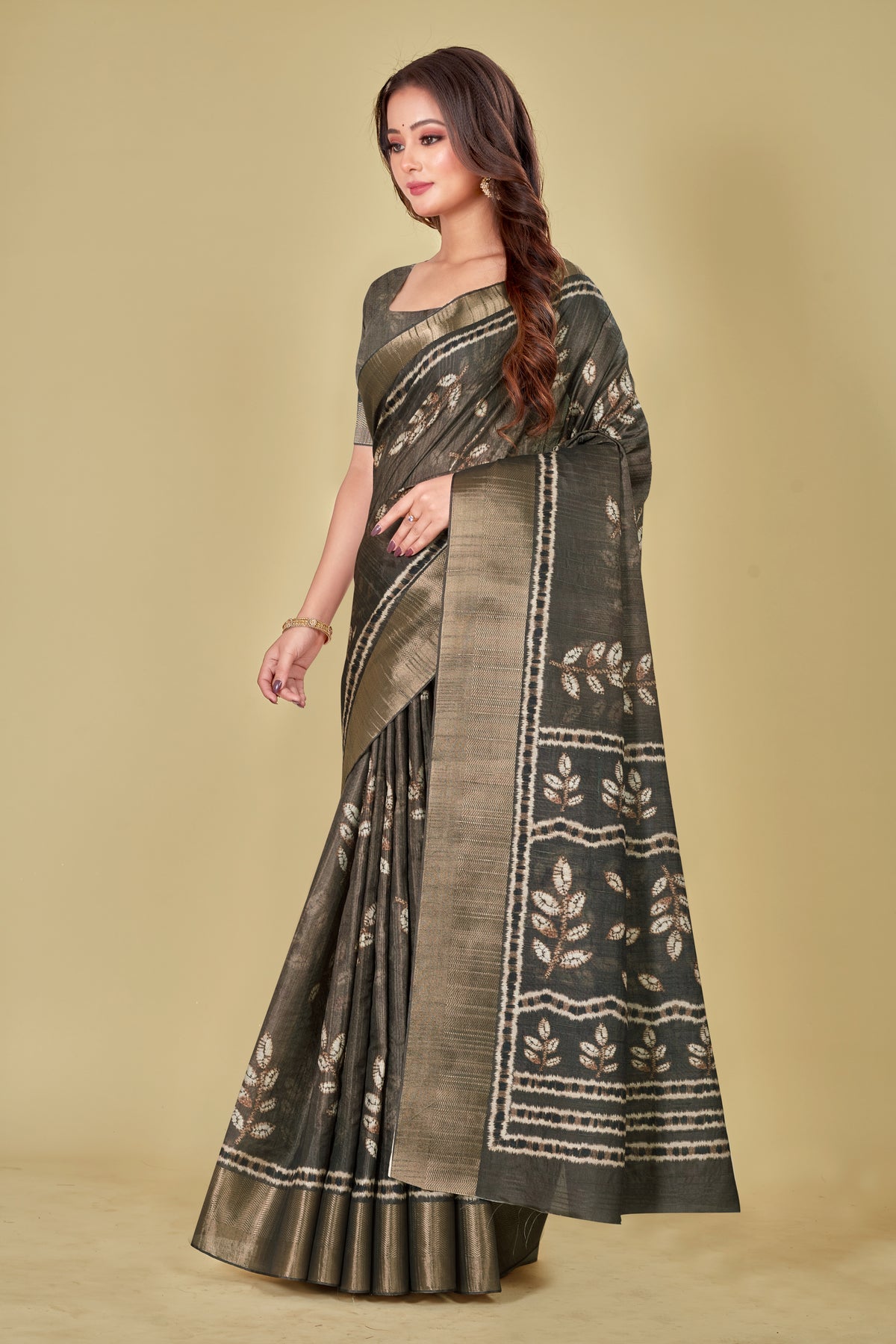 Classic Black Floral Digital Printed Kotha Silk Saree