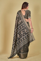 Classic Black Floral Digital Printed Kotha Silk Saree