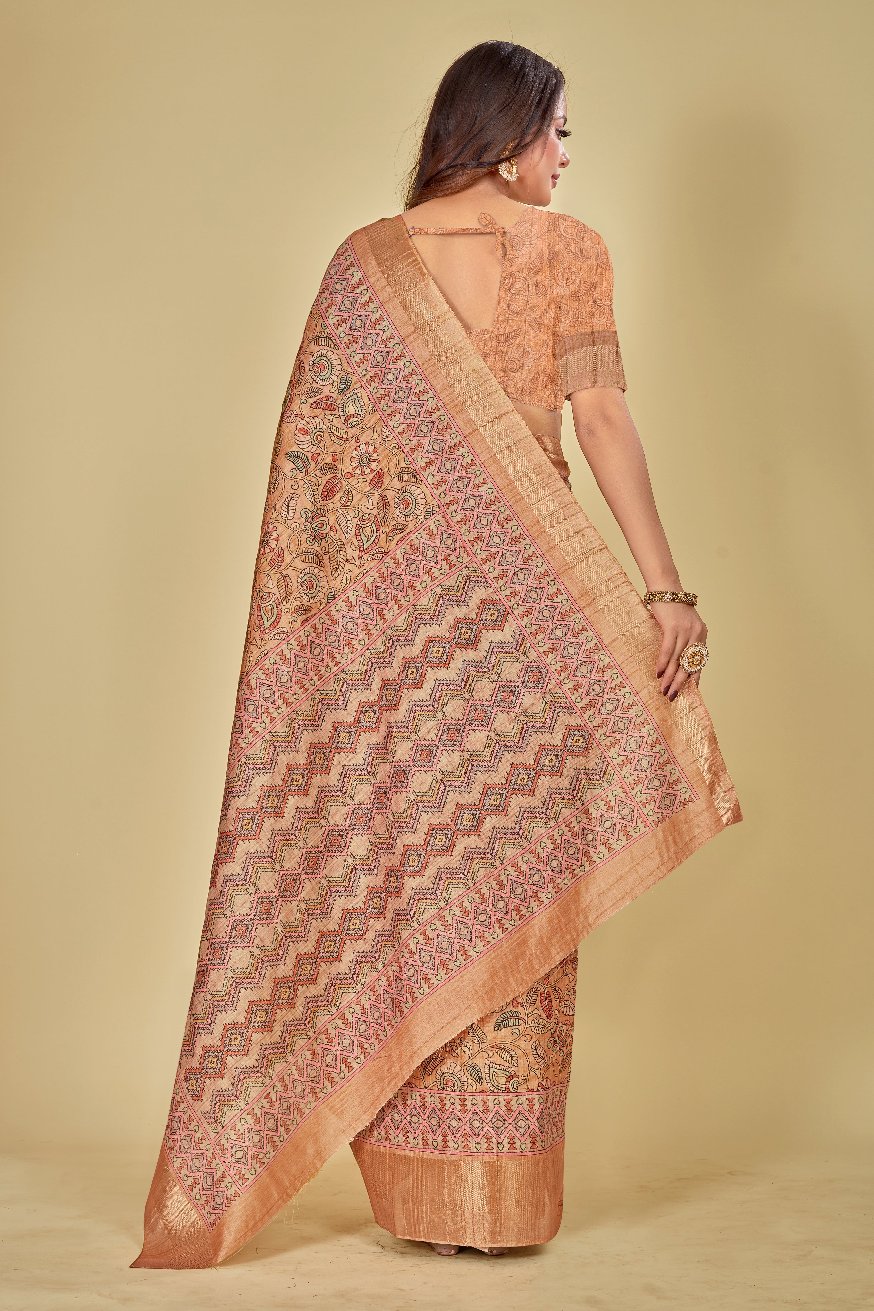 Sandy Brown Floral Digital Printed Kotha Silk Saree