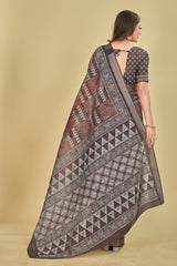 Rosy Brown Abstract Digital Printed Mulberry Silk Saree