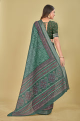 Dark Olive Green Shibori Digital Printed Mulberry Silk Saree