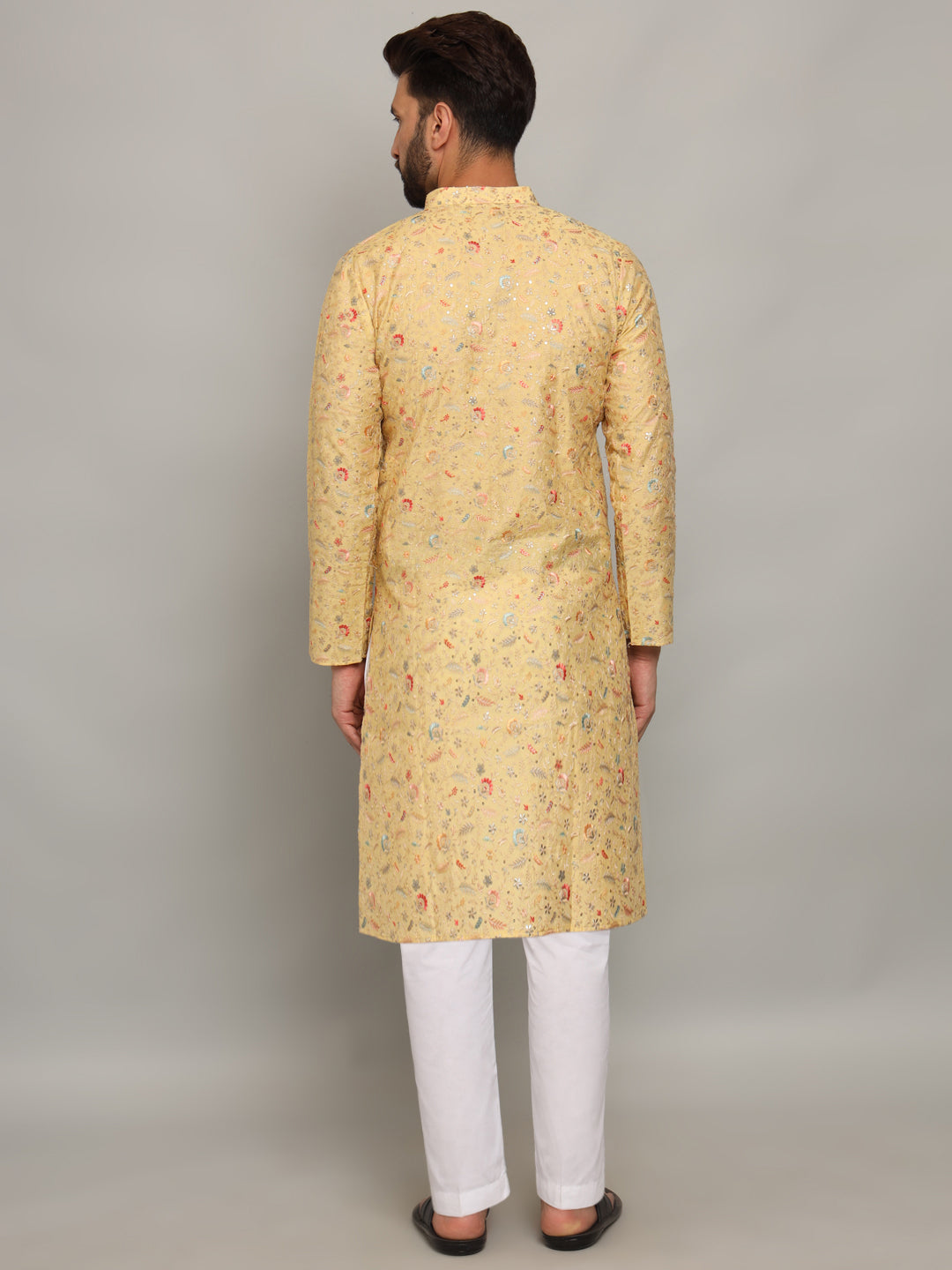 Light Yellow Silk Kurta With Sequin Embroidery