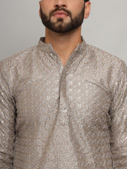 Gray Toned Silk Kurta With Sequin Embroidery