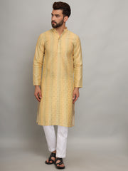 Yellow Silk Ethnic Kurta With Foil Embroidery