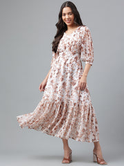 White Floral Georgette Western Dress