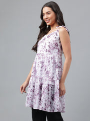 White and Purple Georgette floral top sleeveless