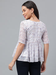 White Purple Georgette Floral Top