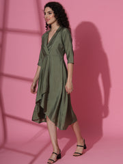 Olive Green Western Wrap Dress For Women