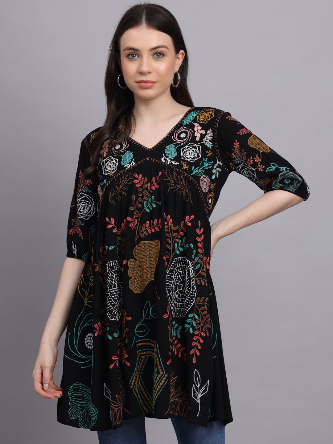 Black Rayon Fabric  Embrodery top