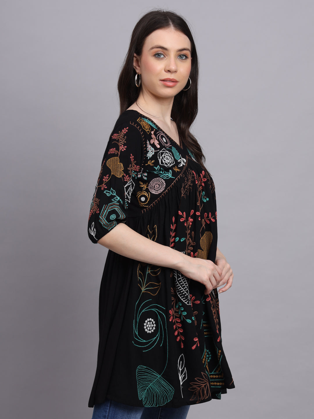 Black Rayon Fabric  Embrodery top