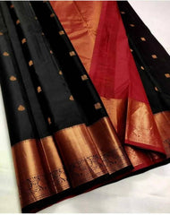 Black Jacquard Saree With Red Blouse