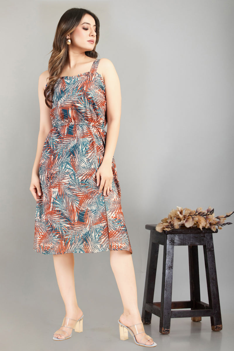 Multi Color Object Print Crepe Fabrics Western Dress