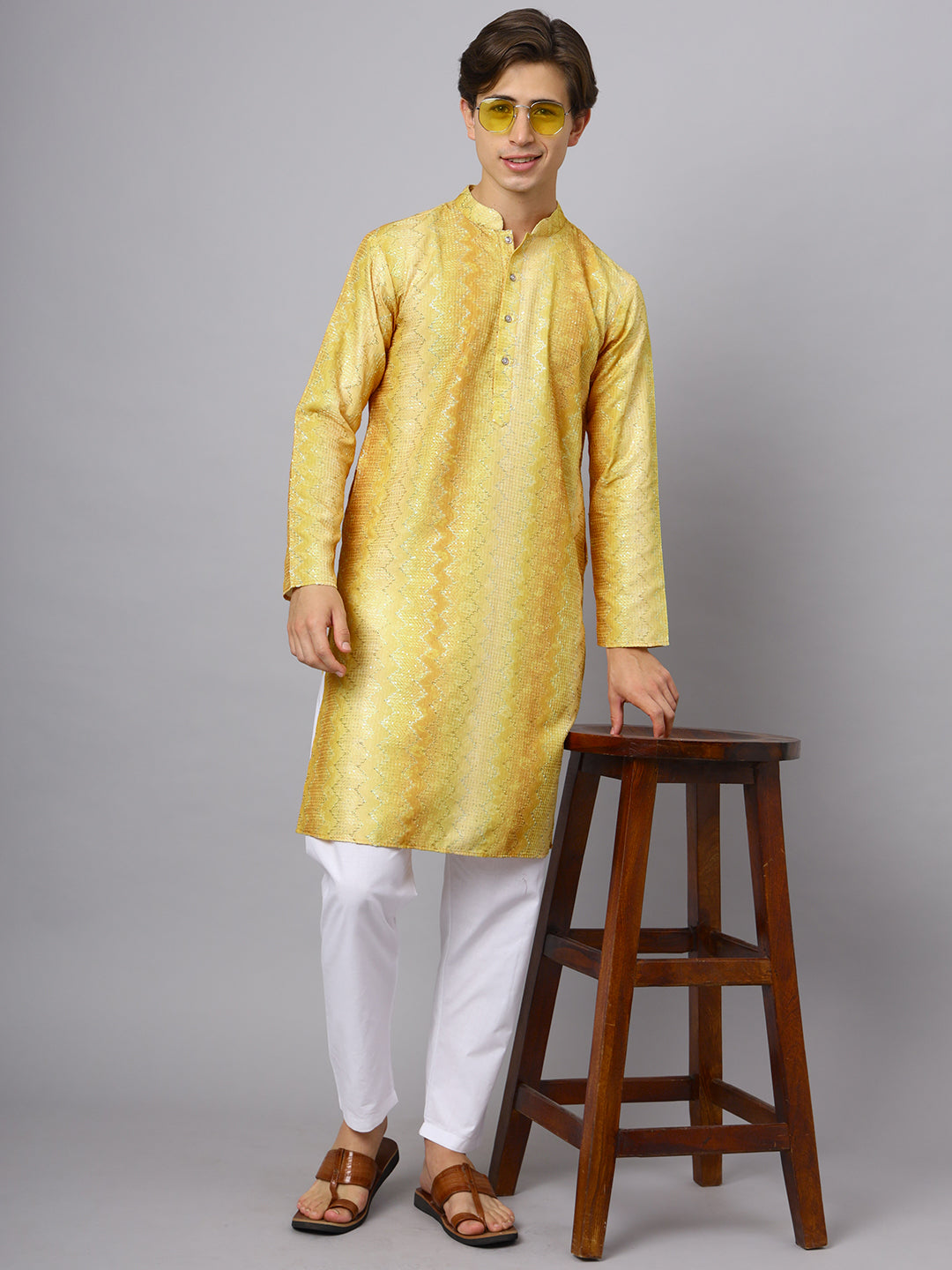 Yellow Sequence With Printed Rayon Kurta