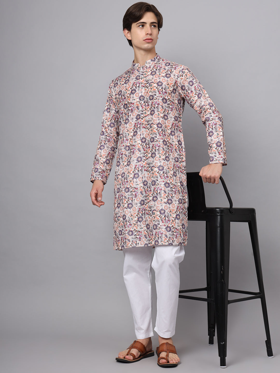 Multi Color Floral Printed Rayon Kurta