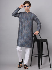 Navy Blue Paisley Print Rayon Kurta