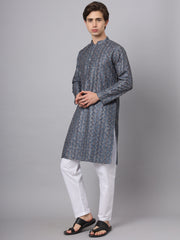 Navy Blue Paisley Print Rayon Kurta