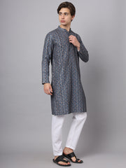 Navy Blue Paisley Print Rayon Kurta