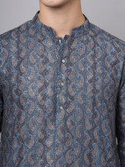 Navy Blue Paisley Print Rayon Kurta