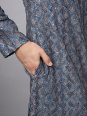 Navy Blue Paisley Print Rayon Kurta