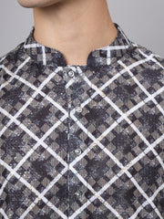 Black And White Checks Printed Rayon Kurta