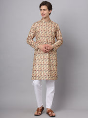 Beige Floral Printed Rayon Kurta