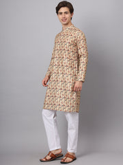 Beige Floral Printed Rayon Kurta