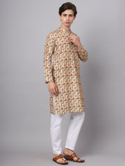 Beige Floral Printed Rayon Kurta