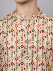 Beige Floral Printed Rayon Kurta