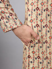 Beige Floral Printed Rayon Kurta