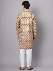 Beige Floral Printed Rayon Kurta