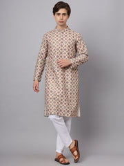 Beige Color Chinon Printed Men's Ethnic Kurta