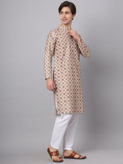 Beige Color Chinon Printed Men's Ethnic Kurta