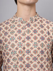 Beige Color Chinon Printed Men's Ethnic Kurta